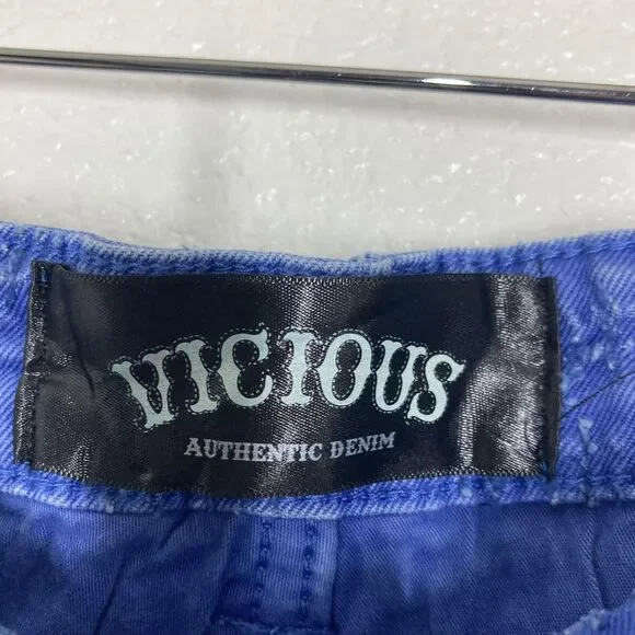 Vicious Authentic Denim Shorts Mens 36 Blue Embellished Cargo Studded Streetwear